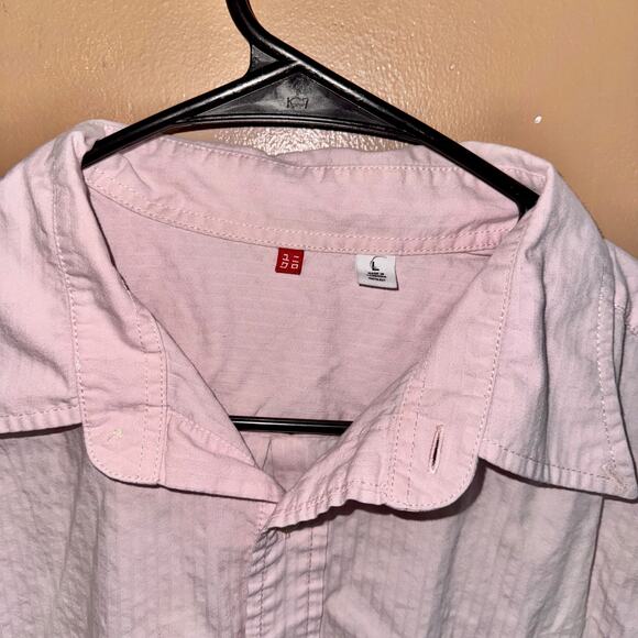 Uniqlo Men's Box Crop Short Sleeve Polo Tee T-Shirt in Pink - Size Large - Picture 2 of 9